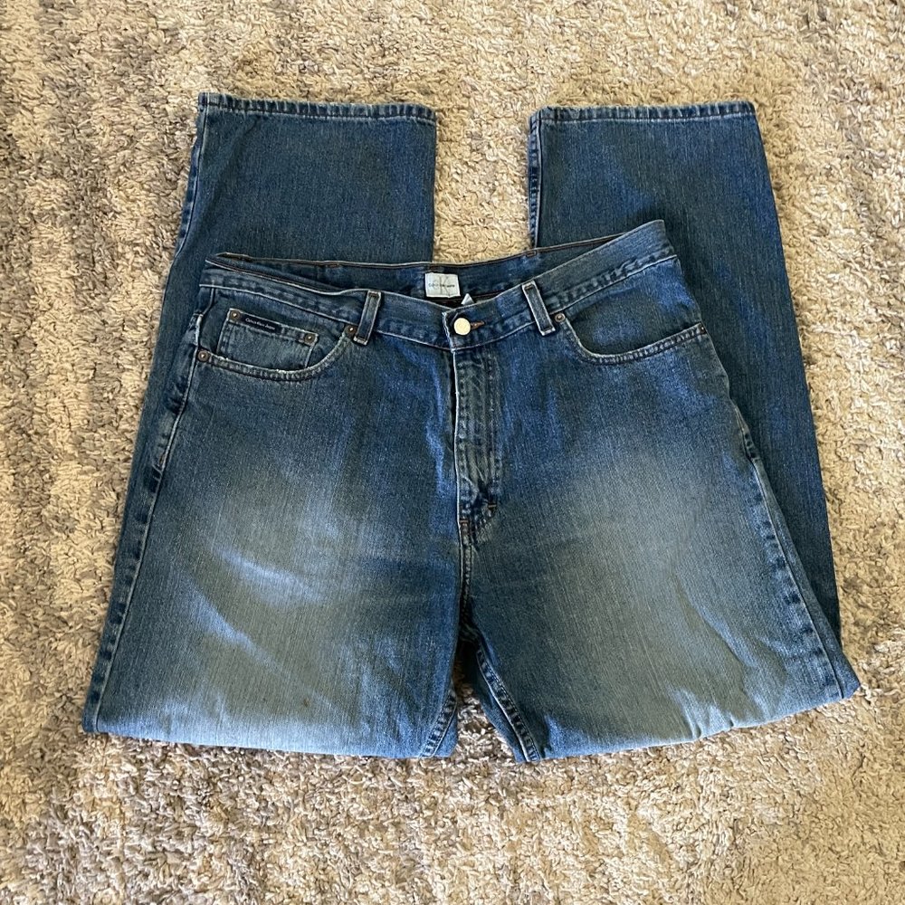 CK Calvin Klein Dark Wash Blue Straight Leg Jean Pants Mens sz 36